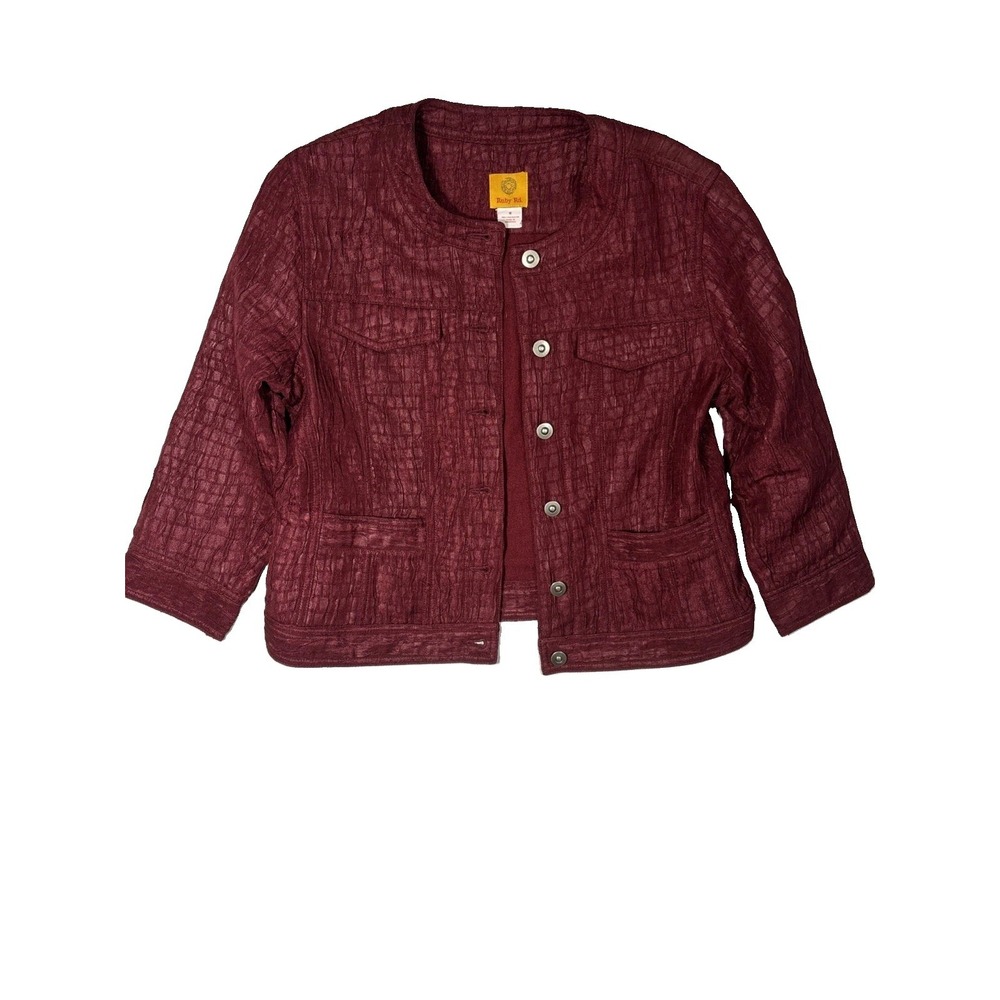 Ruby Rd Womens Textured Burgundy 3/4 Sleeve Jacket Blazer Size 6